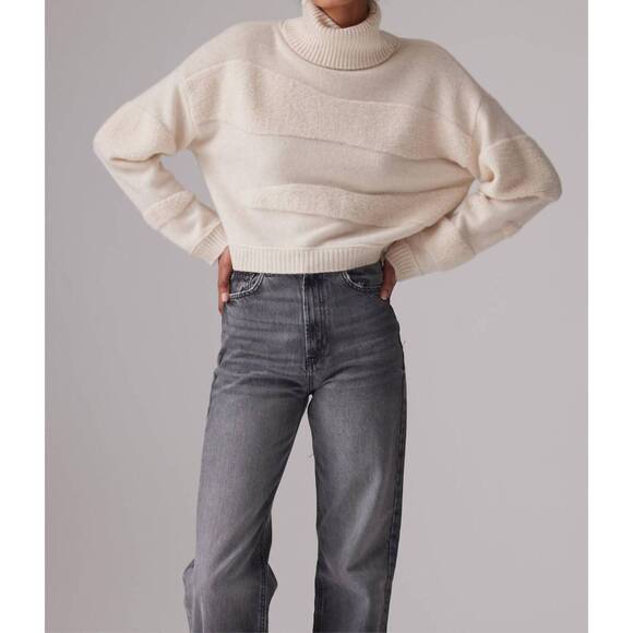 NEW CRUSH plushy stitch roll neck sweater in cream